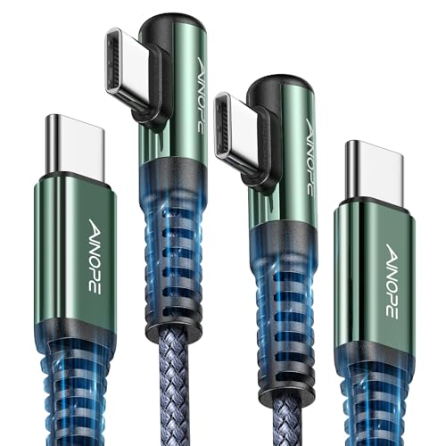 AINOPE Right Angle USB C to USB C Cable 17 3.3FT 60W 2 Pack USBC to USBC for iPhone 16 Pro Max Car Charger Cord Fast Charging Compatible with iPhone 16 15 Samsung A17 iPad Pro Android Phone Accesories - color: Grey, size: 3.3FT+3.3FT