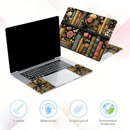 Laptop Skin Sticker Decal 15-15.6 Inch with Cute Mouse Pad, Universal Reusable Vinyl Sticker for 12.1 13 13.3 14 15.4 Inch Netbook and Notebook PC, Bookcase Floral - color: Bookcase Floral