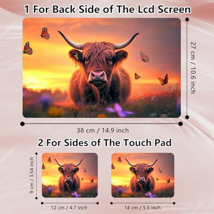 Laptop Skin Sticker Decal 12" 13" 13.3" 14" 15" 15.6",Waterproof Scratch Resistant Vinyl,Reusable Easy to Apply,for MacBook HP Dell Notebooks Netbooks Laptop,2 Wrist Pads,Cow Butterfly Dusk - color: Cow Butterfly Dusk
