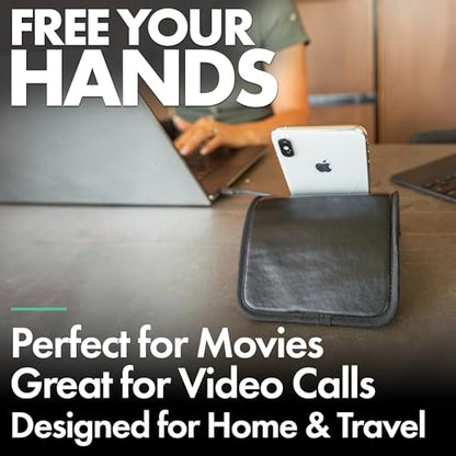 Airplane Phone Holder - Foldable Phone Stand for Plane Travel | Vegan Leather, Tabletop Mount Desk, Plane Tray Seat back, Treadmill, Fits iPhone Cell Phone, 9 x 4.3 in - color: Vegan Leather, size: Large