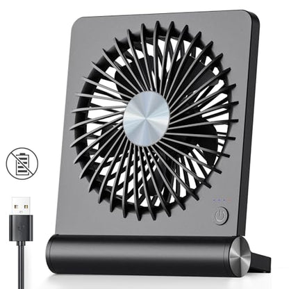 Koonie USB Desk Fan, Strong Wind Ultra Quiet Small Mini Fan | 220° Tilt Folding & 3 Speeds Adjustable, USB-C Powered Personal Fan for Home Office Desktop, Black, NO BATTERY - color: black, size: 5.7 inch