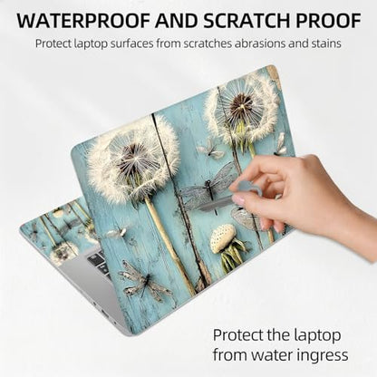 Dandelion and Dragonfly Rustic Universal Laptop Skin Sticker 3PCS,Protective Decal Trim-to-Fit 11.6" 13.3" 14" 15.6" Laptop Vinyl Cover,Removable Anti-Scratch Computer Decal Protector - color: Dandelion and Dragonfly Rustic