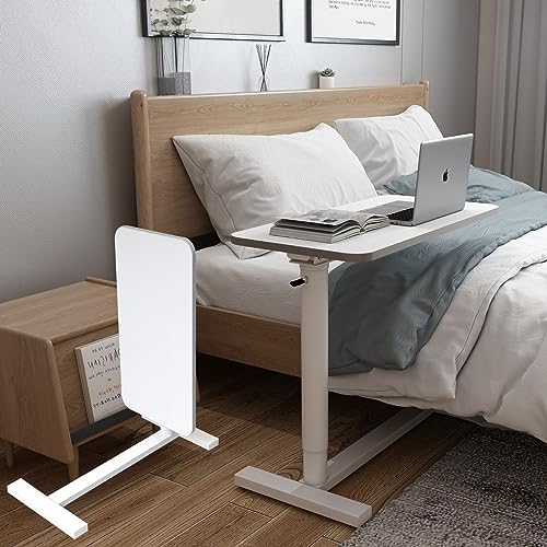 Height Adjustable Mobile Standing Desk - 90° Tiltable Storable Overbed Table, 30 inches Rolling Laptop Desk with Gas Spring Riser and Wheels for Offices, Home, Medical and School - color: White