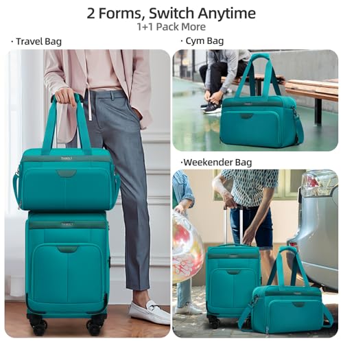 Carry On Luggage 22x14x9 Airline Approved with Wheels,2-piece Luggage Set,Softside Expandable Luggage Suitcase with TSA Lock&Carry-on UnderSeat travel Duffle Bag,Weekender Bag-Green - color: Green, size: Carry-on 20 inch (2-piece Set)