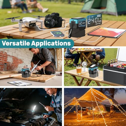 240W Power Inverter Pure Sine Wave for Ma-Ki-ta 18V Battery | No Battery, 7A Fast Charger,Portable Power Station with 120V AC Outlets, USB-C (140W), 2 QC USB Ports(18W), 600LM LED - color: Teal