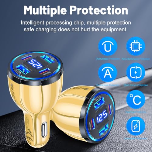 USB C Car Charger Adapter with Voltmeter Compatible with iPhone, Android, Samsung, iPad Pro, PD30W &QC3.0 Multi Port Fast Charging (Yellow) - color: Yellow