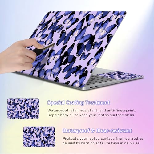 Universal Laptop Skin Sticker Decal, Compatible with MacBook HP Dell Lenovo 12"-15.6", Reusable Vinyl Notebook Cover 3PCS Set, High-Recognition Film-Blue Butterflies on Lavender - color: Blue Butterflies on Lavender