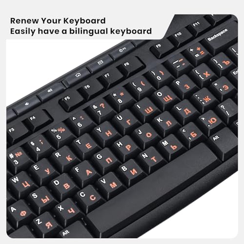 2PCS Russian Keyboard Stickers: Cyrillic Keyboard Letters Replacement Sticker, Russian Alphabet Letter Sticker for Laptop Computer PC Desktop Keyboards, Peel-Off Film, Leave Letters, Orange - size: Russian-Orange