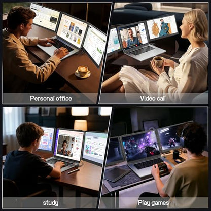 Laptop Screen Extender, 14'' FHD 1080P Ultra-Slim Triple Portable Monitor for Laptops, Two Cable USB-C Travel Monitor Extender Plug & Play for 13"-17" Laptop, Compatible with Wins/Mac/Android/Chrome