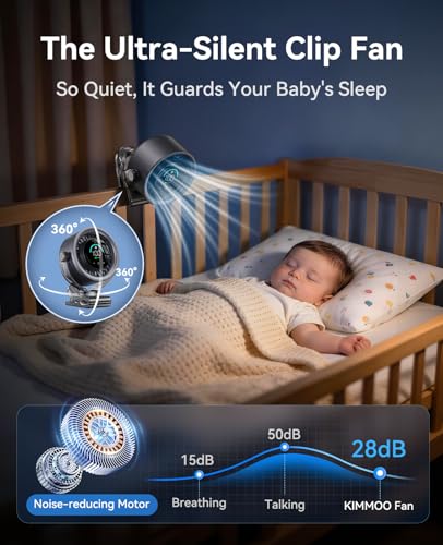 KIMMOO 4000mAh Rechargeable Portable Clip on Fan-100-Speed Touch Control, LED Display, 360° Rotate Quiet Turbo Desk Fan, Small Battery Operated USB Fan for Stroller Bed Travel Camping Golf Gym (Black) - color: Black