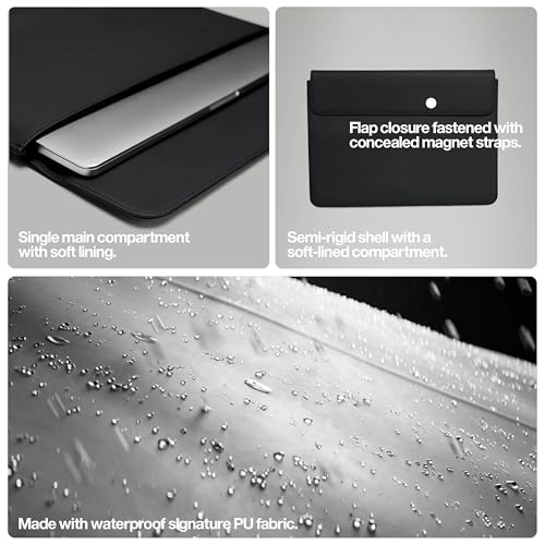 RAINS Laptop Portfolio 13-14" in – Waterproof Sleeve Case for Men and Women | Waterproof PU laptop sleeve for men and women; fits 13-14 in laptop, soft lining, flap closure, slim protective tech case - size: 13-14 Inches