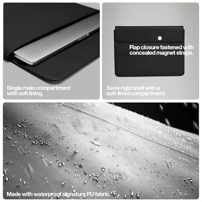 RAINS Laptop Portfolio 13-14" in – Waterproof Sleeve Case for Men and Women | Waterproof PU laptop sleeve for men and women; fits 13-14 in laptop, soft lining, flap closure, slim protective tech case - size: 13-14 Inches