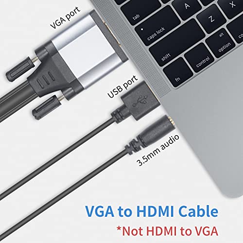 Duttek VGA to HDMI Adapter Cable 5FT/1.5M, Gold Plated 1080P Active VGA Male to HDMI Male Analog Video Adapter Cable with Power and Audio Output Converter Cable