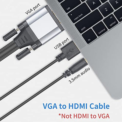 Duttek VGA to HDMI Adapter Cable 5FT/1.5M, Gold Plated 1080P Active VGA Male to HDMI Male Analog Video Adapter Cable with Power and Audio Output Converter Cable
