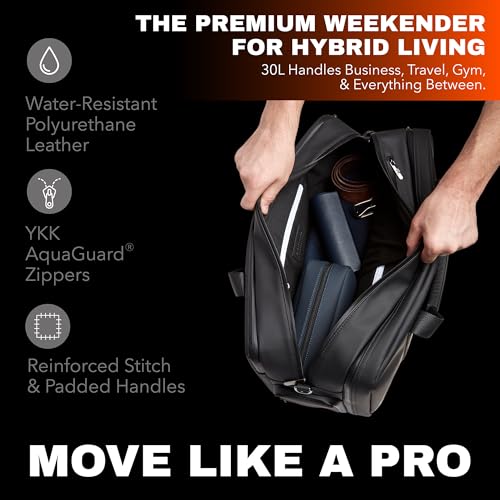 The FTL Pro Mens Travel Bag - 30L Premium Work to Gym Weekender Duffel with Garment Bag, Shoe Space & 18" Laptop Sleeve - Organized Athletic Business Carry On Hybrid, Fits Under Airplane Seat - Black - color: Kenmare Black, style: Pro