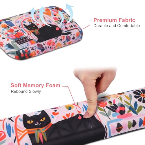 Petmolico 4-in-1 Wrist Rest Set with Desk Pad, Cat and Flowers | Non-slip PU base, soft Lycra & memory foam, ergonomic pain relief, great for home/office - color: Rose