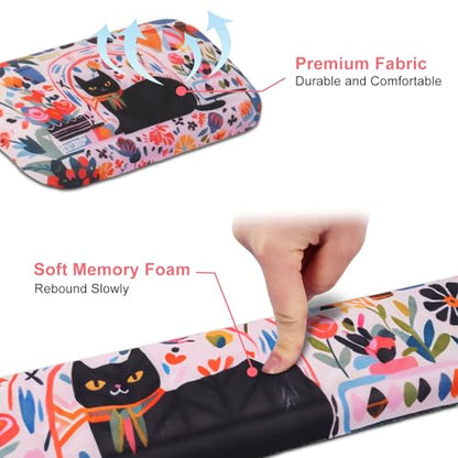 Petmolico 4-in-1 Wrist Rest Set with Desk Pad, Cat and Flowers | Non-slip PU base, soft Lycra & memory foam, ergonomic pain relief, great for home/office - color: Rose