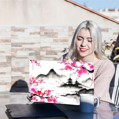 PLIGREAT Ink Cherry Blossom Laptop Skin Sticker Decal Universal Size Fits 12" 13" 13.3" 14" 15 Inch Laptop Removable Waterproof Notebook Aesthetic Decals PC Protector Cover Sticker