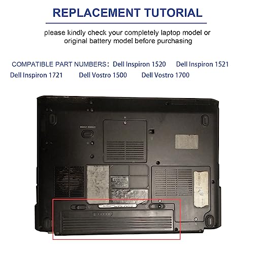 Laptop Battery for Dell Inspiron 1521 1520 1721 pp22l pp22x ; Dell Vostro 1500 1700, fits P/N W280 0UW280 NR239 312-0589 451-10477 FK890 GK476 GK479 312-0504 312-0575 312-0576 312-0590 312-0594 FP282 - size: 7.86*2.15*0.88inch 1520