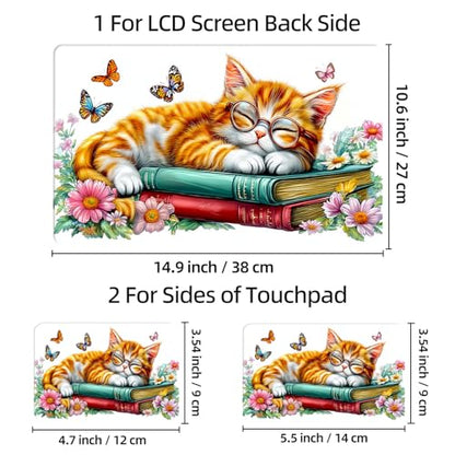 Universal Laptop Skin Sticker Decal, 12"-15.6" Aesthetic Vinyl Wrap, Sleeping Cat with Glasses Waterproof Notebook Cover Art Protector for MacBook HP Dell Lenovo, Fits 13" 14" 15" 15.6" - color: Sleeping Cat with Glasses