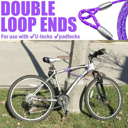 0.13IN Security Steel Cable 4/6/10/15FT Lengths Bike Lock Cable, Cable Rope, Stainless Steel Cable with Loops for Safety and Security - color: Purple, size: 6ft（2Pack）