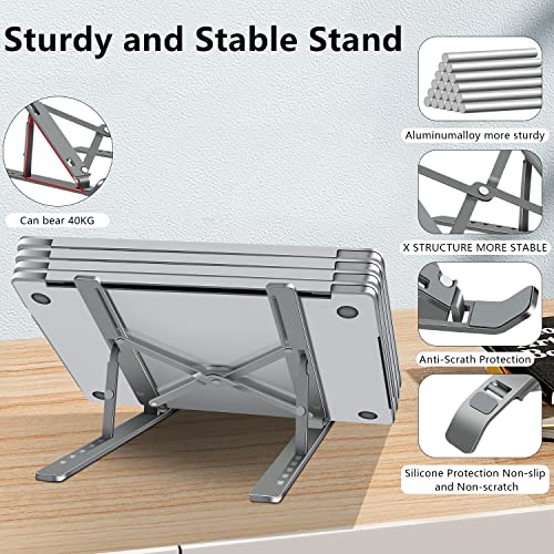 Laptop Stand, Aluminum Full Coverage Non-Slip Rubber Adjustable Ergonomic Portable Laptop Holder, Foldable Computer Stand 6 Angles Anti-Slip Riser Compatible with 4-17 inch - color: Upgrade Grey