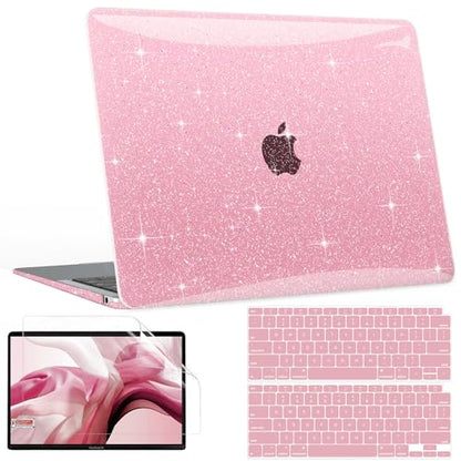 B BELK Compatible with MacBook Air 13 inch Case 2022 to 2018 Released A2337 M1 A2179 A1932 with Touch ID, Sparkly Plastic Hard Shell Cover + 2 Keyboard Covers + Screen Protector, Glitter Pink - color: Glitter Pink