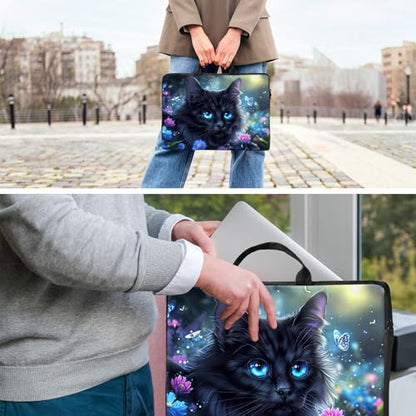Laptop Bag,14 15 15.6 inch Laptop Case Sleeve,Computer Sleeve with Handle for Women Men,Carrying Case for MacBook,Dell,Lenovo,Notebook Computer,Black Cat Flower - color: Black Cat Flower