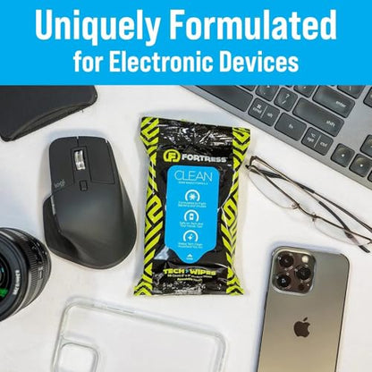 Fortress Electronic Wipes With Microfiber Cloth (25 ct.) To-Go Tech Wipes for Screens, Phones, Keyboards, TV Monitors, Computer Screens, and More [Travel Size] Skin-Safe - style: With Microfiber Cloth