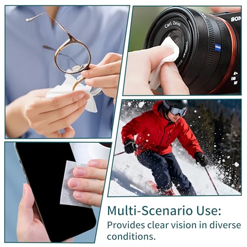 Anti-Fog Lens Wipes for Glasses, 100 Count, Individually Wrapped, Pre-Moistened, Large 4.7 x 4.7 Inch Sheets for Eyeglasses, Sunglasses, Screens, Camera Lenses