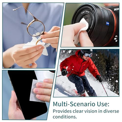 Anti-Fog Lens Wipes for Glasses, 100 Count, Individually Wrapped, Pre-Moistened, Large 4.7 x 4.7 Inch Sheets for Eyeglasses, Sunglasses, Screens, Camera Lenses