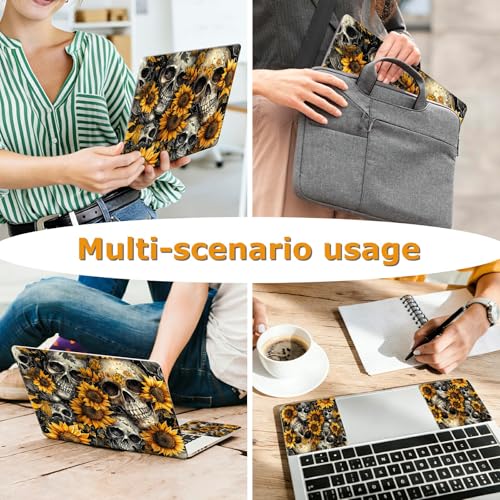 Universal Laptop Skin Sticker with 2 Wrist Pad Decals, 3-Piece Removable Vinyl Laptop Cover, Sunflower Skulls Waterproof Anti-Scratch, Easy-Trim Fit for 13.3" 14" 15.6" Laptops - color: Sunflower Skulls