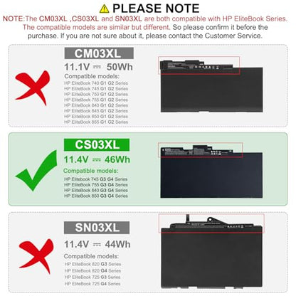 Fancy Buying CS03XL Battery for HP Elitebook 745 755 840 848 850 G3 Laptop, P/N: HSTNN-UB6S HSTNN-IB6Y 800231-1C1 800231-141 800513-001 - size: 7.79*4.05*0.27inch CS03XL