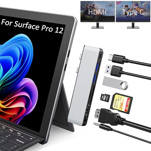 Surface Pro 12 Docking Station, Surface Pro 12 Accessories with 4K HDMI, Thunerbolt 4 Hub (4K@60Hz Display+ 40Gbps Data+ 100W Charging), 2 USB3.0, SD/TF, 3.5mm Audio for Surface Pro 12 inch 2025 - color: For Surface Pro 12