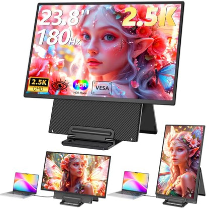 23.8" Large Portable Monitor, 2.5K QHD 180Hz Laptop Screen Extender, 150% RGB 178° IPS, Speakers & USB Hub for Office/Gaming with Kickstand, Travel Monitor for Laptop/PC/Mac/Xbox, VESA USB-C & HDMI - style: A2-23.8" Portable Monitor