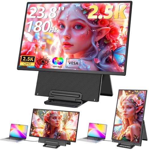 23.8" Large Portable Monitor, 2.5K QHD 180Hz Laptop Screen Extender, 150% RGB 178° IPS, Speakers & USB Hub for Office/Gaming with Kickstand, Travel Monitor for Laptop/PC/Mac/Xbox, VESA USB-C & HDMI - style: A2-23.8" Portable Monitor