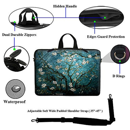 Meffort Inc® 15 15.6 inch Neoprene Laptop Sleeve Bag Carrying Case with Hidden Handle and Adjustable Shoulder Strap - Vincent Van Gogh Almond Blossoming - color: Vincent van Gogh Almond Blossoming