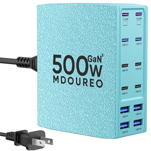 500W USB C Charger Block, 12-Port USB C Charging Station for Multiple Devices, Leather Texture Dual PD 65W Laptop Fast Charger Compatible with MacBook Pro/Air, iPad, iPhone,Galaxy and More,Green - color: Green