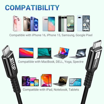 Long USB c to USB c Cable 6.6ft(2packs) 240W Fast Charging Cable | 5A usb c to c charger cord，usb pd cable Compatible with iPhone 17/16 Pro Max, MacBook,eGPU Docking GaN SSD - size: 6.6ft