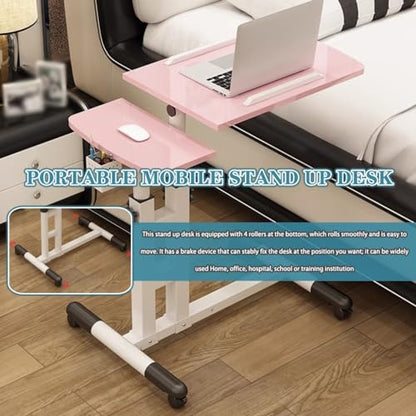 Mobile Laptop Desk with Pen Holder, Bedroom Bedside Lifting Standing Desk, Portable Mobile Study Table with Casters, Foldable Storage Side Table(Yellow) - color: Yellow