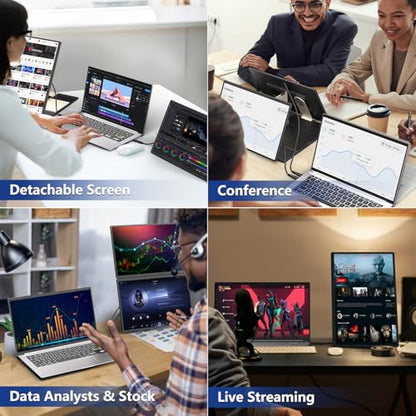 Laptop Screen Extender 2.5K - Updated 16" Triple Portable Monitor 2560x1600P QHD 100% sRGB IPS, Plug & Play, Rotation Detachable Screen Compatible with Mac Wins Dex Chrome Fits 13"-17" Laptops - size: 16"