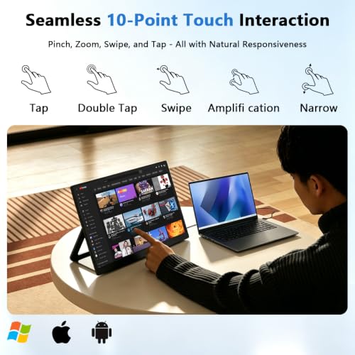 15.6''Portable Touchscreen Monitor 1080P HDR Display, USB-C Vertical Monitor with Stand & Speakers, VESA Compatible External Monitor for Laptop Mac Windows Android (No Touch for iPhone/iPad/Consoles)
