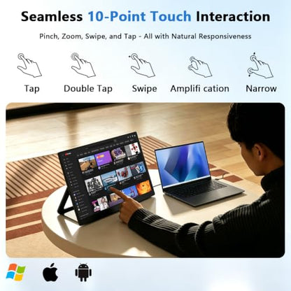 15.6''Portable Touchscreen Monitor 1080P HDR Display, USB-C Vertical Monitor with Stand & Speakers, VESA Compatible External Monitor for Laptop Mac Windows Android (No Touch for iPhone/iPad/Consoles)