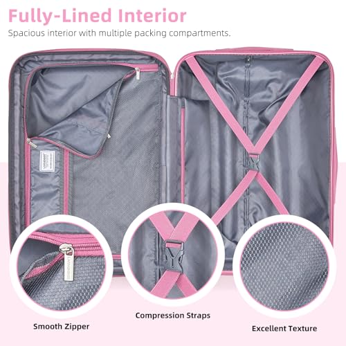 LARVENDER Carry on Luggage Sets 3 Piece, 20 Inch Suitcases, Peach Sparkling | 22x14x9 Airline Approved, Gradient PC+ABS Hardshell, Smooth 360° Wheels, TSA Lock, 3-Piece Set with Color-matched Backpack - color: Peach Sparkling-20BP, size: 3 Piece Set (Back