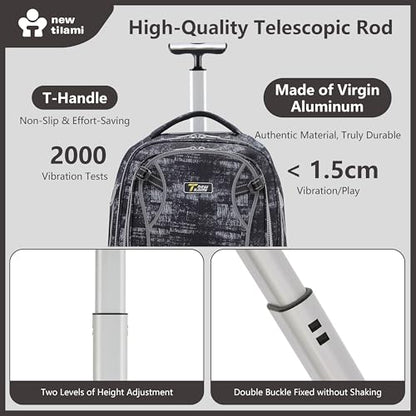 NEW TILAMI 20 Inch Rolling Backpack for School Stair-Climbing Big Wheel | Teen Boys Girls Carry-on Suitcase Large Organizer Compartment 15.6 Laptop Sleeve Adjustable Handle Roller Travel Bag College - color: Grey Mosaic