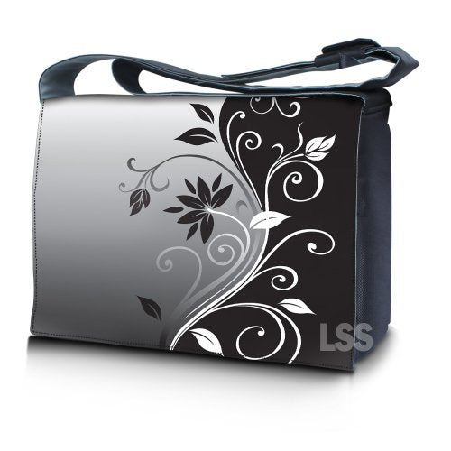 LSS 15” 15.6 inch Laptop Padded Compartment Shoulder Messenger Bag, Carrying Case for 14" 15" 15.6" & Smaller Size Notebook - color: Gray Black Swirl Floral, size: 15 inch