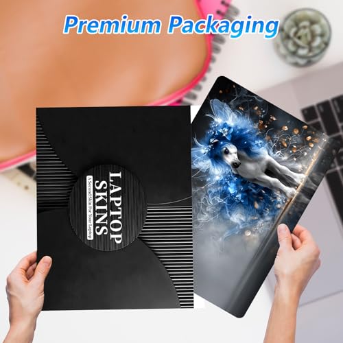Universal Laptop Skin Sticker Decal with 2 Wrist Pad Skins, Waterproof Scratch Vinyl Cover for 11–15.6 Inch MacBook, HP, Dell, Lenovo, Cutable & Reusable,Blue Fire Fantasy Horse - color: Blue Fire Fantasy Horse