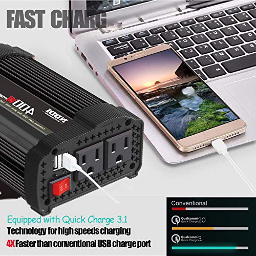 400W Power Inverter,DC 12v to AC 110v Car Inverter Converter | 3.1A Dual USB Charging Ports,Suitable For Laptops, Portable Power Converters, Camping, Road Travel Essentials, Black - size: 400W-B