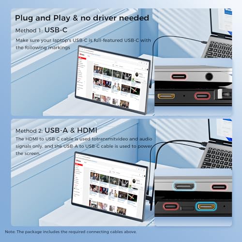 Laptop Screen Extender 16.1", 1200P FHD, Portable Monitor 360° Rotating Detachable Stand, Height Adjustable Monitor Extender for Laptop 13-17.5", Plug-Play for Tablet, PC, Phone, etc