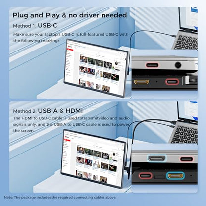 Laptop Screen Extender 16.1", 1200P FHD, Portable Monitor 360° Rotating Detachable Stand, Height Adjustable Monitor Extender for Laptop 13-17.5", Plug-Play for Tablet, PC, Phone, etc